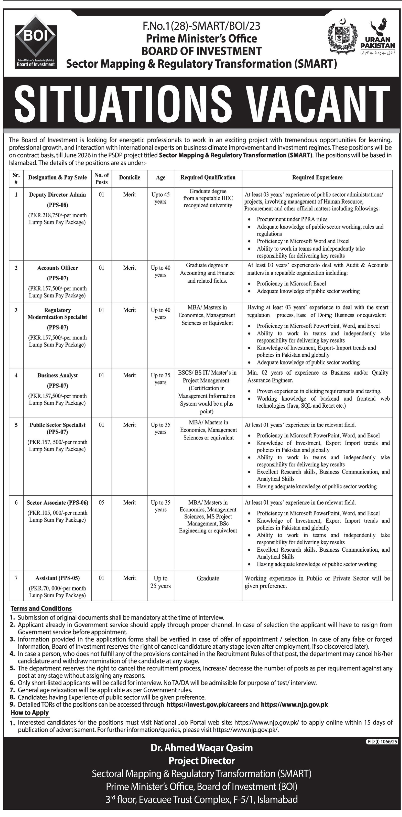 Board of Investment Islamabad Jobs 2025 – Board of Investment Pakistan Jobs 2025 — original advertisement