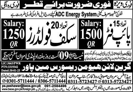 Pipe Fitter & Scaffolder Jobs 2025 In Qatar – Green Line Human Resource Manpower Jobs 2025 — original advertisement