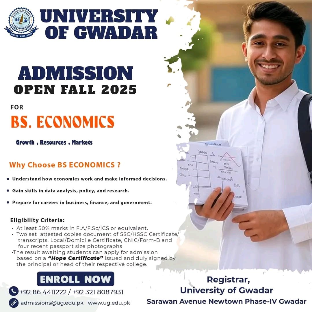 Admission Open in University of Gwadar 2025 Admissions 2025 — original advertisement