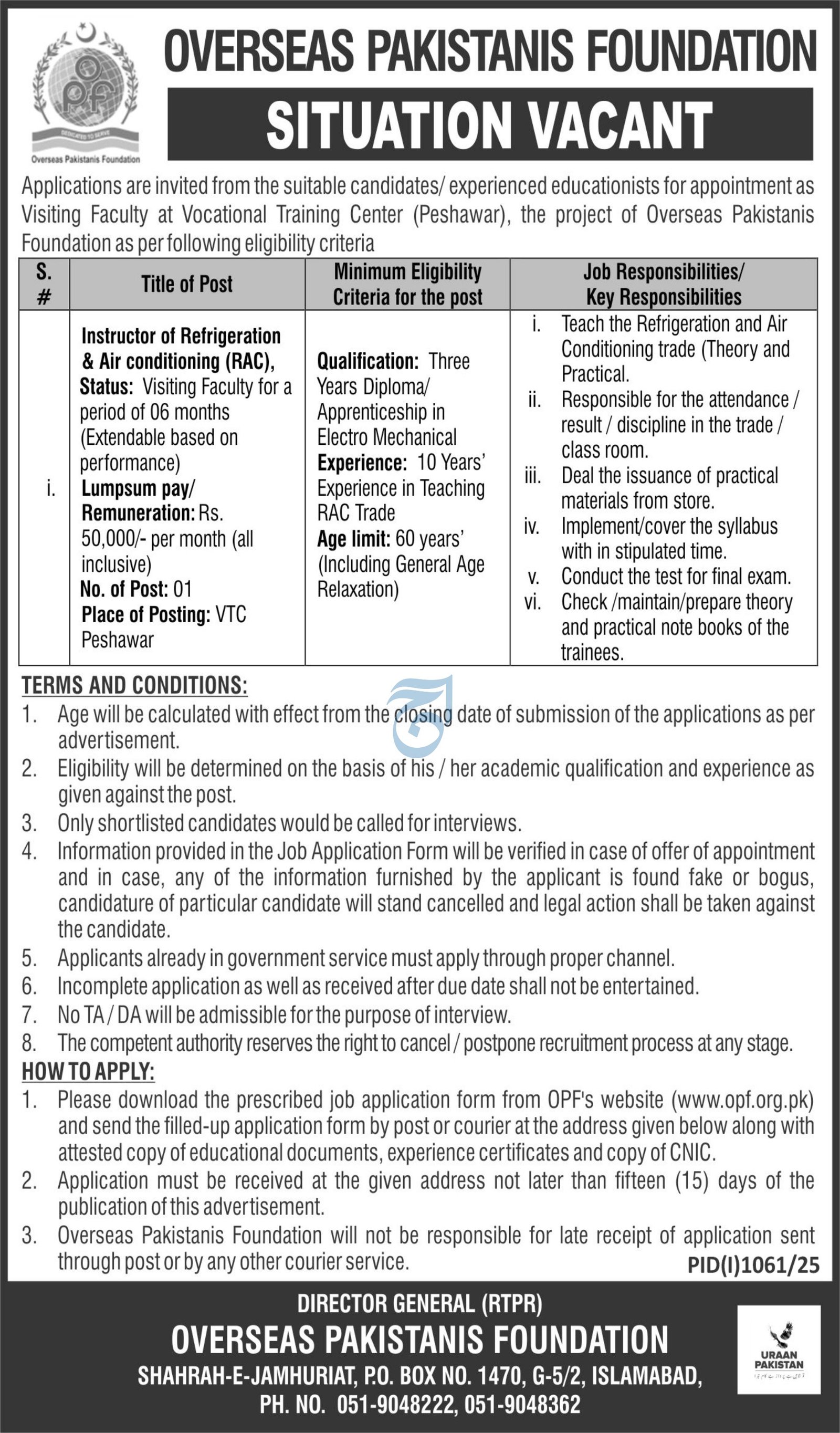 Overseas Pakistanis Foundation OPF Islamabad Job 2025 – Overseas Pakistanis Foundation Islamabad Jobs 2025 — original advertisement