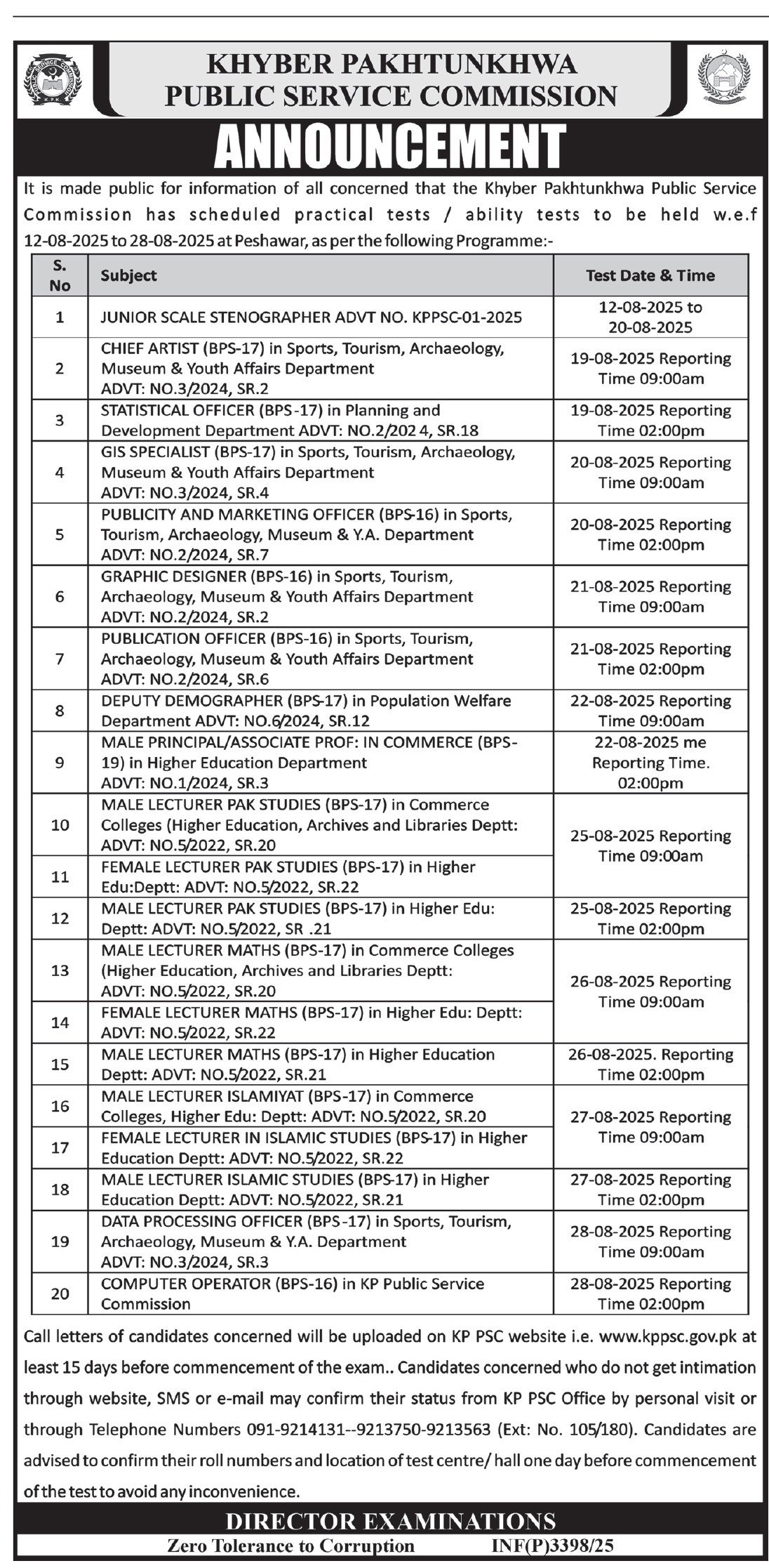 KPPSC Khyber Pakhtunkhwa Public Service Commission Jobs 2025 Jobs 2025 — original advertisement