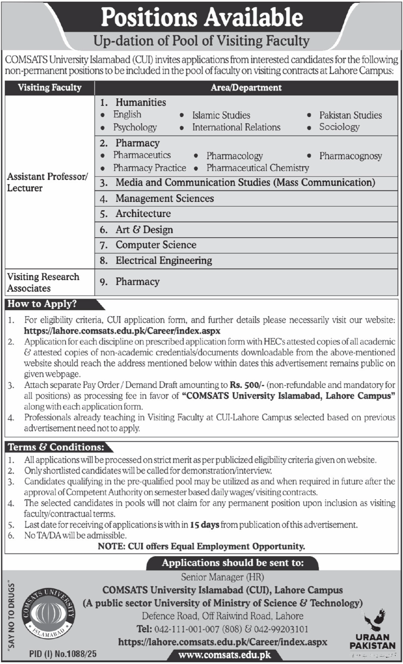 Comsats University Islamabad CUI Visiting Faculty Jobs 2025 Jobs 2025 — original advertisement