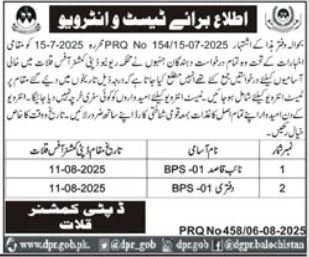 Revenue Department Kalat Jobs Test Interview 2025 – Revenue Department Balochistan Jobs 2025 — original advertisement