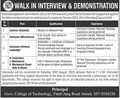 Government College Of Technology Attock Jobs 2025 – Government College Women University Faisalabad Jobs 2025 — original advertisement