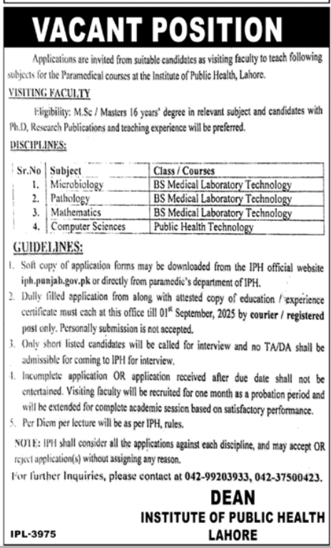 Institute Of Public Health Lahore Jobs 2025 – Pakistan Institute of Public Finance Accountants Jobs 2025 — original advertisement