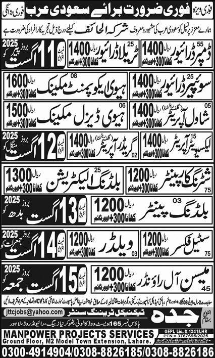 Heavy Diesel Mechanic & Shawl Operator Jobs 2025 – Jeddah Technical Training Center Jobs 2025 — original advertisement