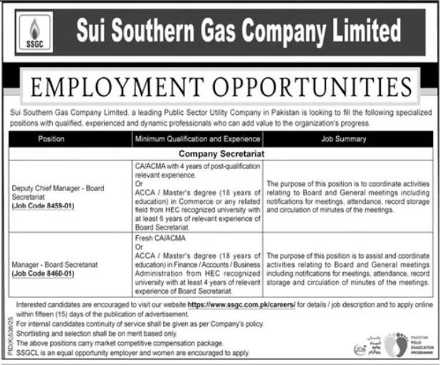 Sui Southern Gas Company Limited SSGC Jobs 2025 Jobs 2025 — original advertisement