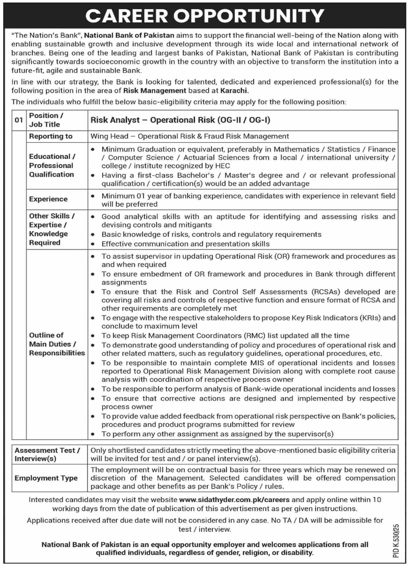 National Bank Of Pakistan NBP Karachi Jobs 2025 Jobs 2025 — original advertisement