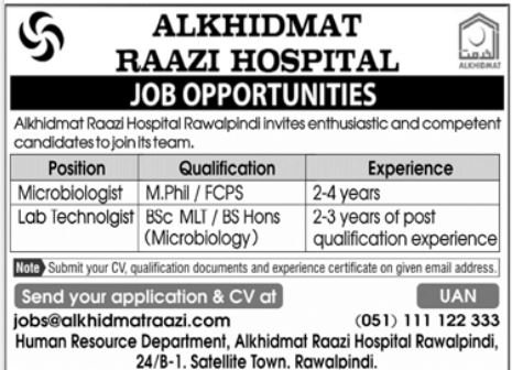Al Khidmat Raazi Hospital Rawalpindi Jobs 2025 – Alkhidmat Jobs 2025 — original advertisement