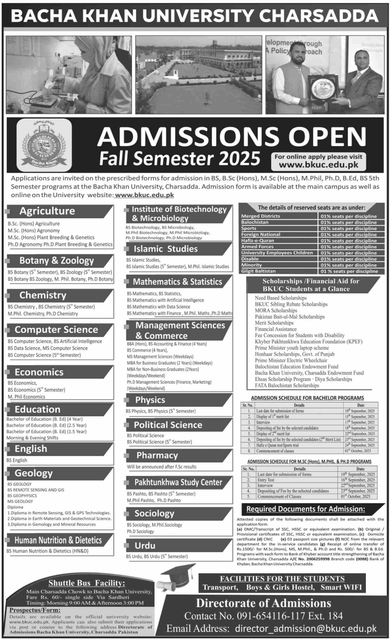 Admission Open in Bacha Khan University Charsadda 2025 – Bacha Khan University Charsada Admissions 2025 — original advertisement
