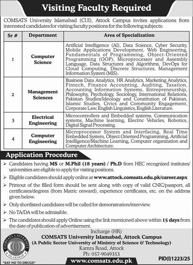 Comsats University Islamabad CUI Attock Jobs 2025 Jobs 2025 — original advertisement