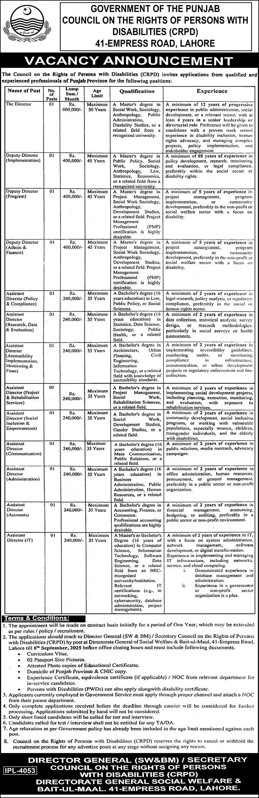 Council of Rights Persons With Disabilties Crpd Jobs 2025 – Pakistan Council of Scientific and Industrial Research Jobs 2025 — original advertisement