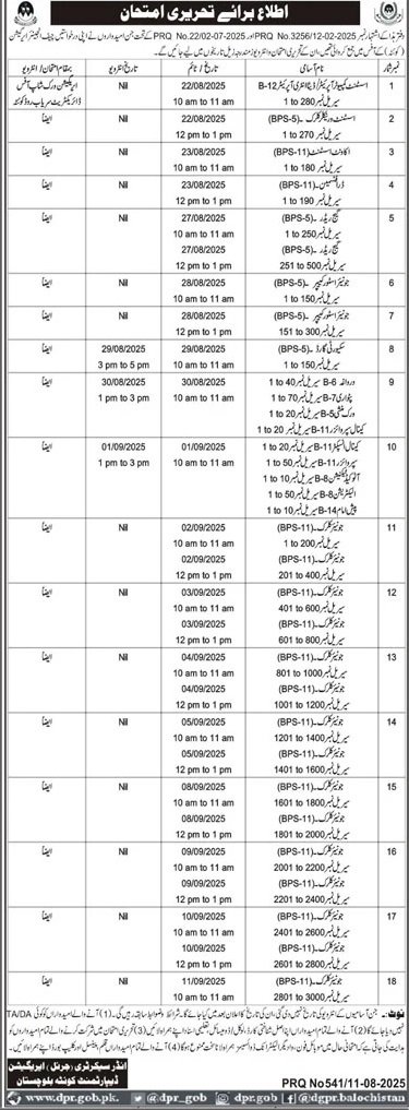 Chief Engineering Works Quetta Written Test 2025 – Irrigation Department Balochsitan Jobs 2025 — original advertisement