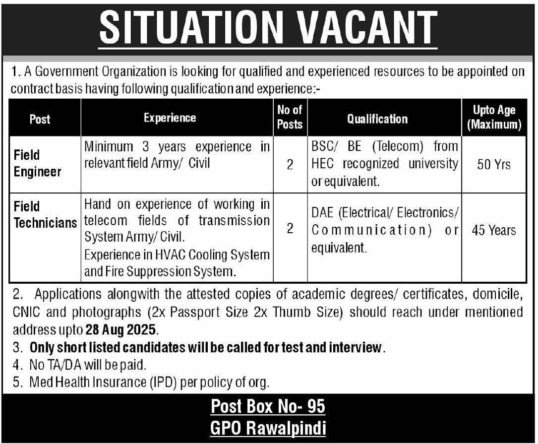 Public Sector Organization Rawalpindi Jobs 2025 Jobs 2025 — original advertisement