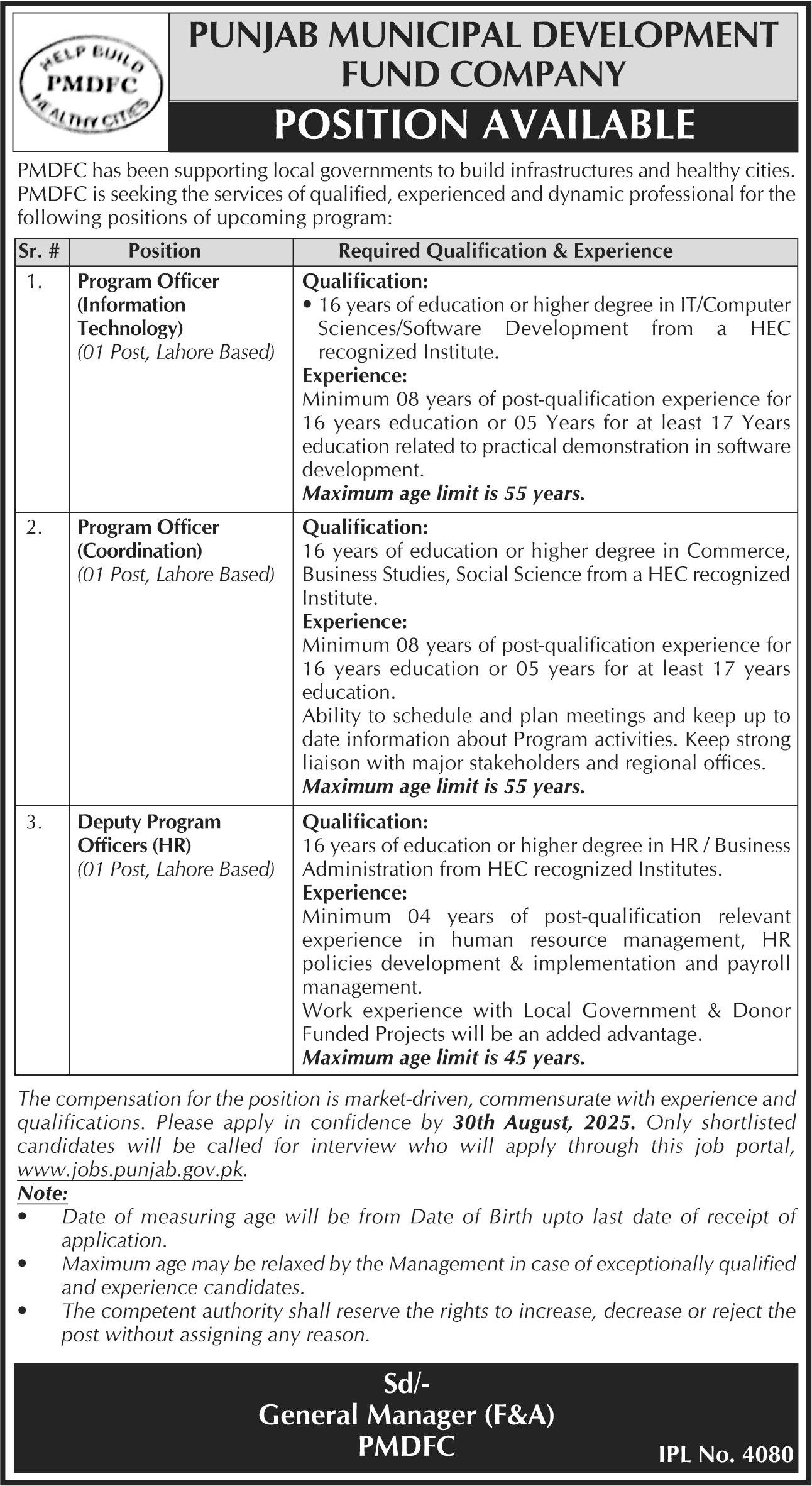 Punjab Municipal Development Fund Company PMDFC Jobs 2025 Jobs 2025 — original advertisement