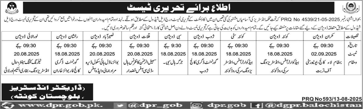 Directorate General Industries Commerce Balochistan Jobs – Directorate General Information Technology Jobs 2025 — original advertisement