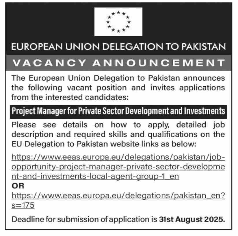 Europeon Union Delegation To Pakistan Islamabad Jobs 2025 – Public Sector Organization Jobs 2025 — original advertisement