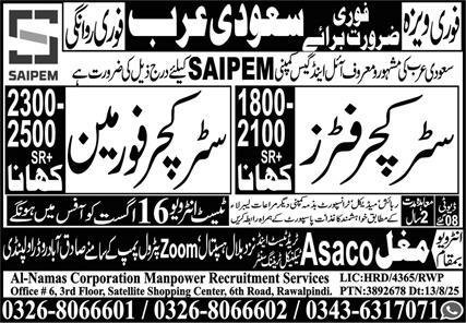 Structure Foreman & Structure Fitter Jobs 2025 – Mughal Trade Test & Technical Training Center Jobs 2025 — original advertisement