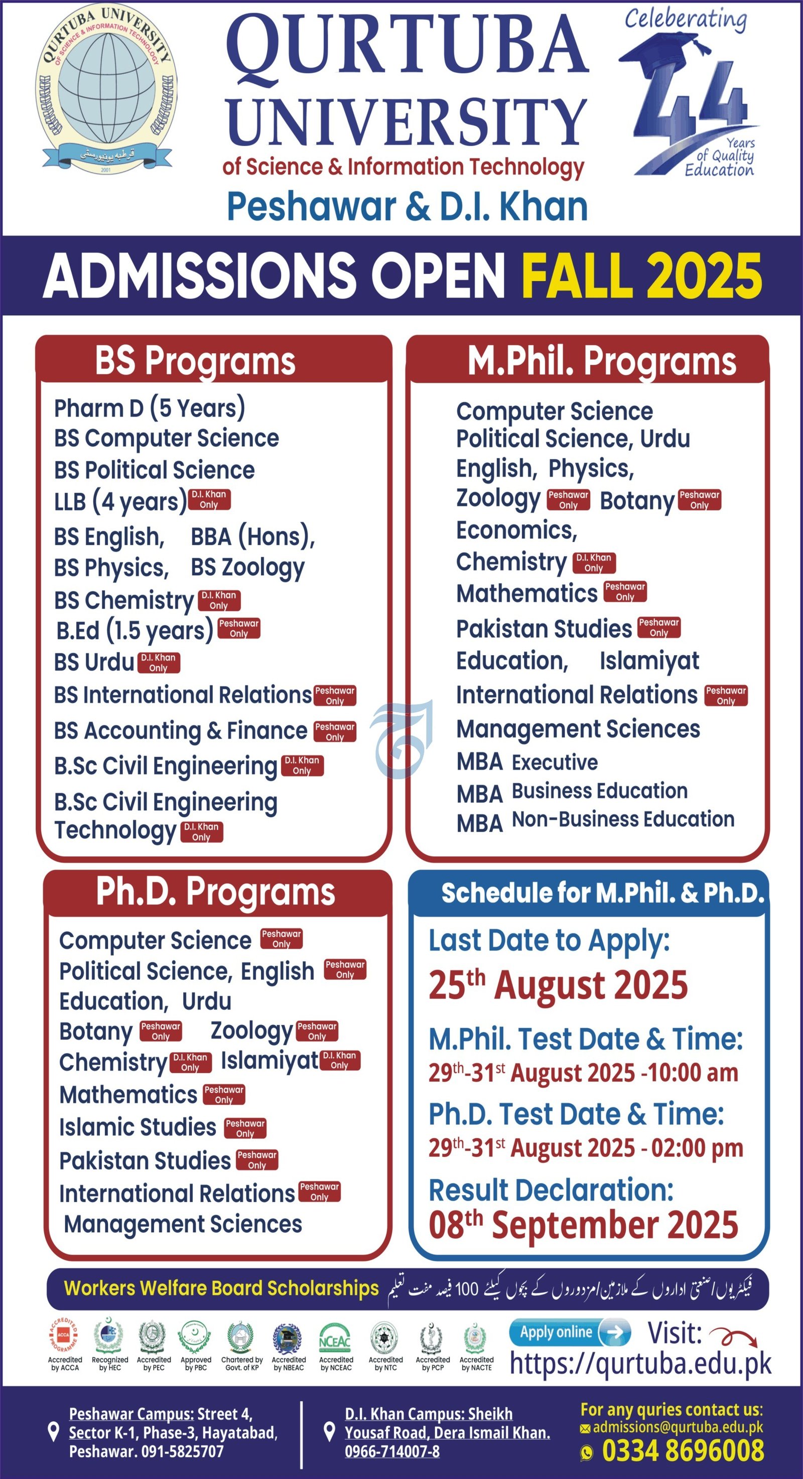 Admission Open in Qurtuba University Peshawar 2025 Admissions 2025 — original advertisement