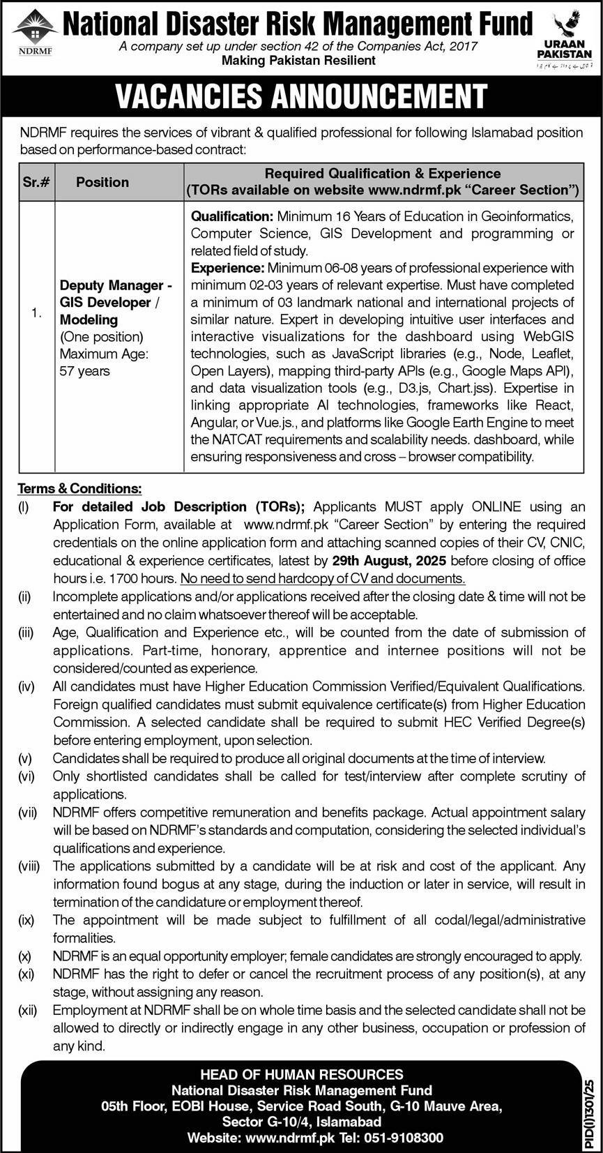 National Disaster Risk Management Fund NDRMF Jobs 2025 – National Disaster & Risk Management Fund Jobs 2025 — original advertisement