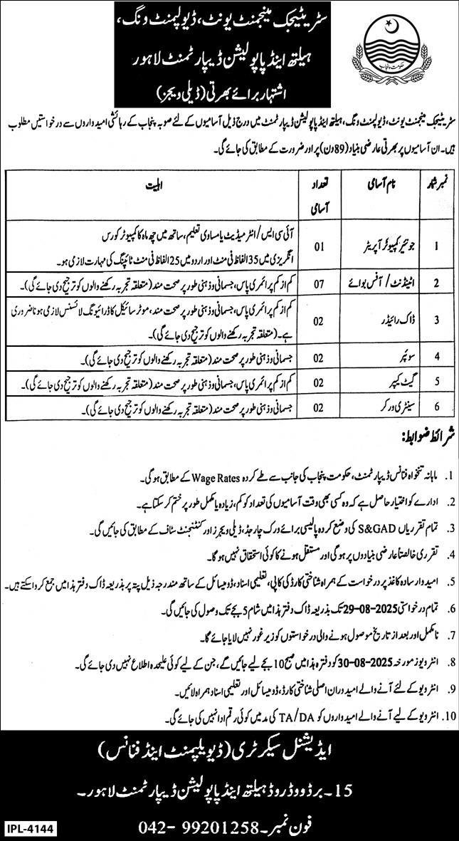 Health & Population Department Lahore Jobs 2025 – Health Department Balochsitan Jobs 2025 — original advertisement