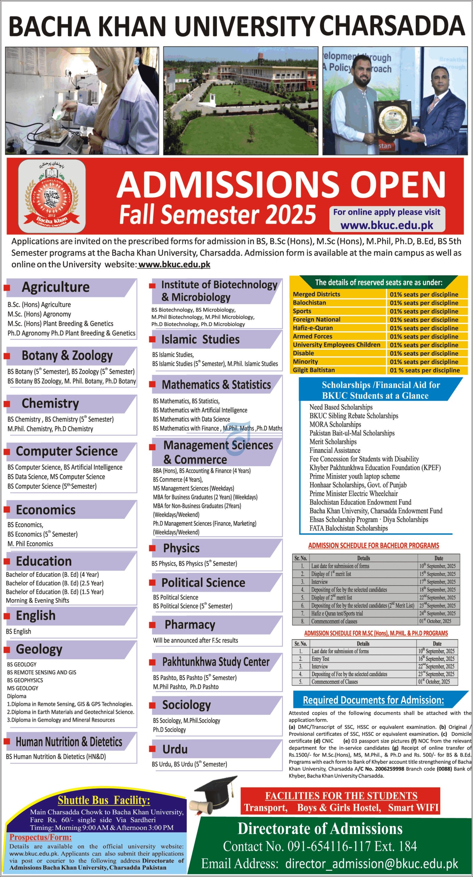 Admission Open in Bacha Khan University Charsadda 2025 – Bacha Khan University Charsada Admissions 2025 — original advertisement