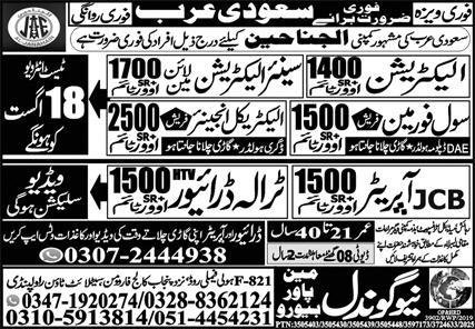Civil Forman And Jcb Operator Jobs in Saudia Arabia 2025 – New Gondal Manpower Bureau Jobs 2025 — original advertisement