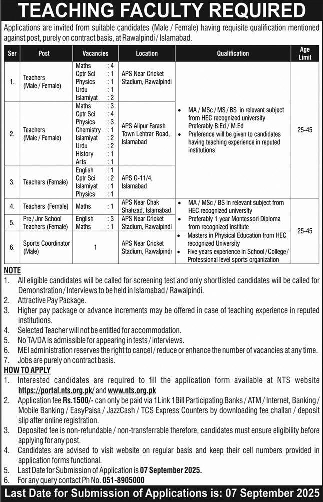 Army Public School Islamabad Jobs 2025 – Army Public School & College Paksitan Jobs 2025 — original advertisement