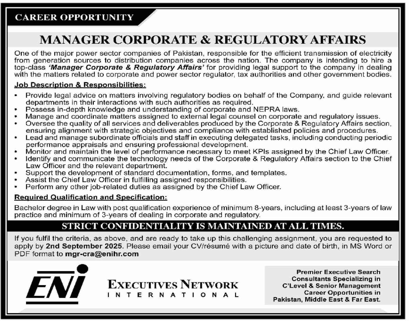 Executives Network International Eni Karachi Jobs 2025 – Private Company Jobs 2025 — original advertisement