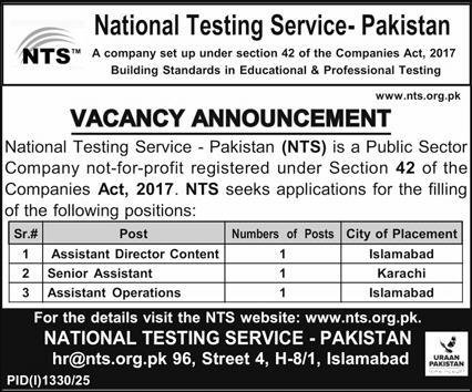 National Testing Service Pakistan NTS Jobs 2025 – Government of Pakistan Jobs 2025 — original advertisement