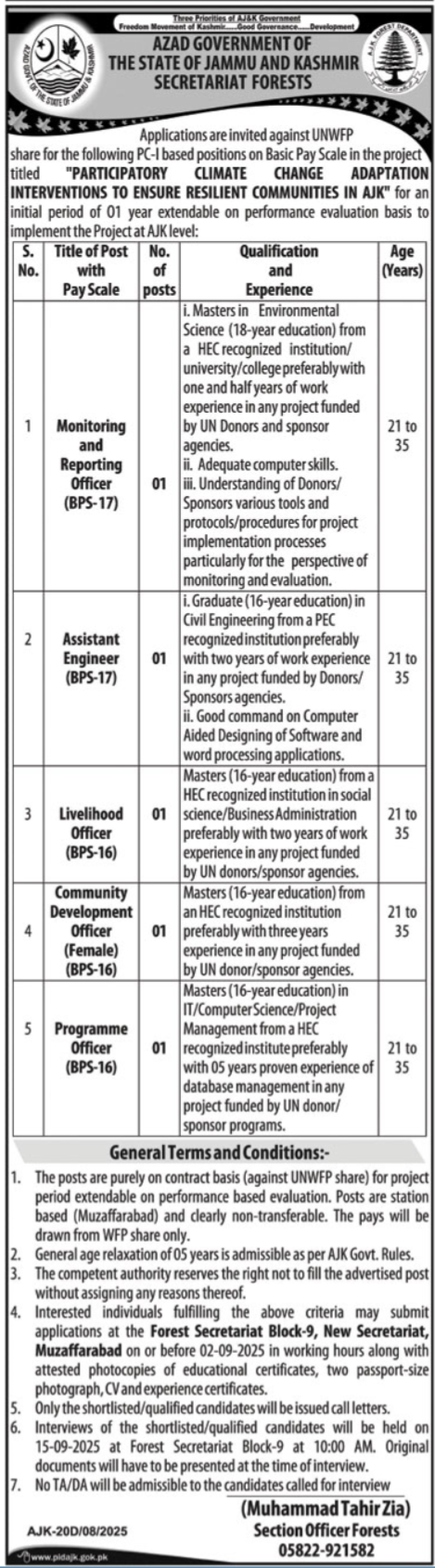 Forest Department AJK Jobs 2025 – Forest Wildlife & Department Azad Jammu Kashmir Jobs 2025 — original advertisement