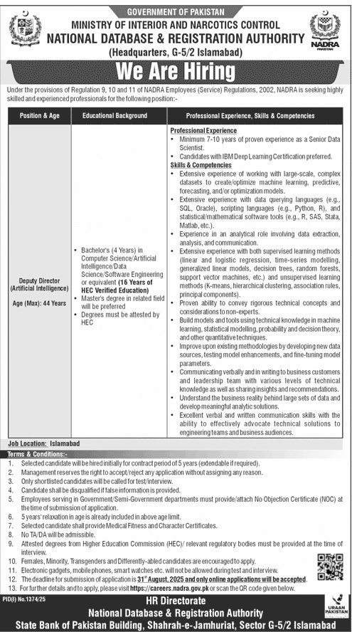 National Date Base And Registration Authority Jobs 2025 – National Database and Registration Authority Jobs 2025 — original advertisement