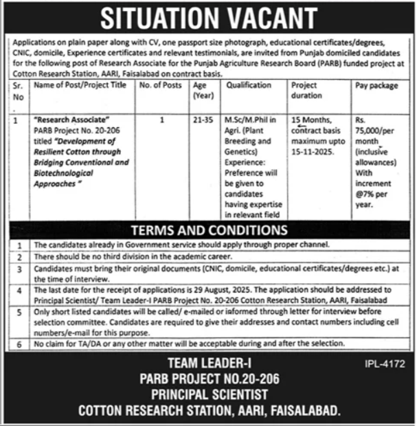 Government Organization Faisalabad Job 2025 – Public Sector Organization Jobs 2025 — original advertisement