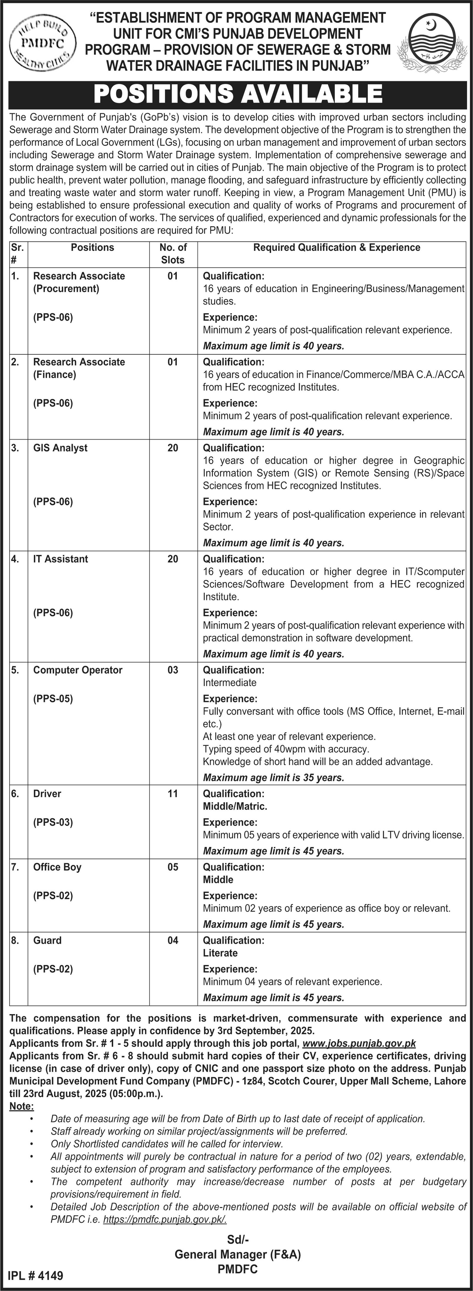 Punjab Municipal Development Fund Company PMDFC Lahore Jobs Jobs 2025 — original advertisement