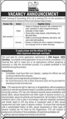 Chip Traning & Consuting Pvt Ltd Jobs 2025 – Chip Training Consulting Pvt Ltd Jobs 2025 — original advertisement