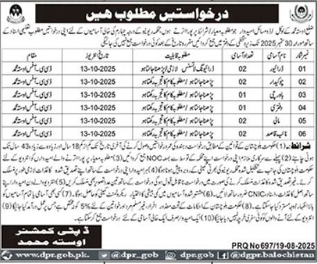 Deputy Commissioner DC Usta Muhammad Jobs 2025 – Revenue Department Balochistan Jobs 2025 — original advertisement