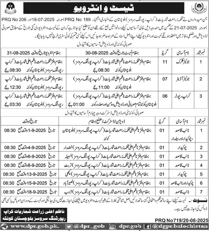 Agriculture Department Crop Reporting Service Balochistan – Agriculture Department Punjab Jobs 2025 — original advertisement