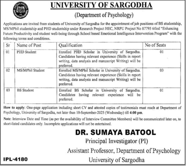 University Of Sargodha UOS Jobs 2025 Jobs 2025 — original advertisement