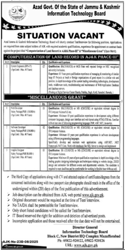 Information Technology Board Muzaffarabad Jobs Notice – Govt of Azad Kashmir Jobs 2025 — original advertisement