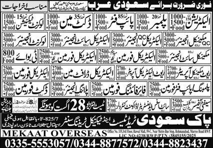 Planning Engineer & Fire Fighting Foreman Jobs 2025 – Pak Saudi Trade Test & Technical Training Center Jobs 2025 — original advertisement