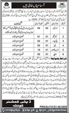 Deputy Commissioner Office Quetta Jobs 2025 – Revenue Department Balochistan Jobs 2025 — original advertisement