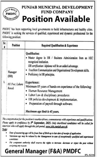 Punjab Muncipal Development Fund Company Jobs 2025 – Punjab Municipal Development Fund Company Jobs 2025 — original advertisement