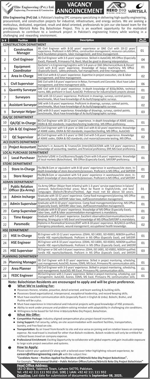 Elite Engineering Pvt Limited Jobs 2025 – Private Company Jobs 2025 — original advertisement