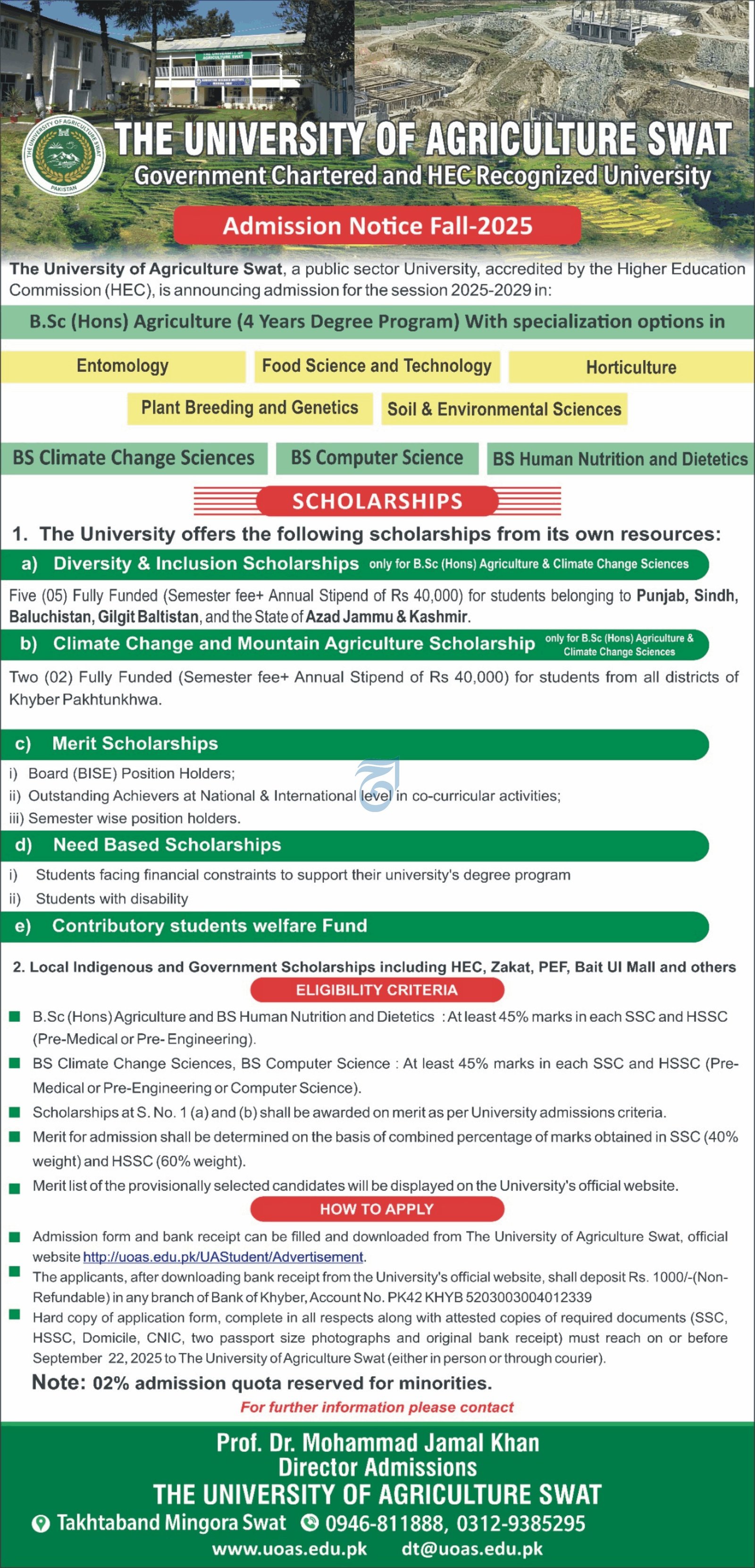 Admission Open in University of Agriculture Swat 2025 – University Of Agricultural Swat Admissions 2025 — original advertisement