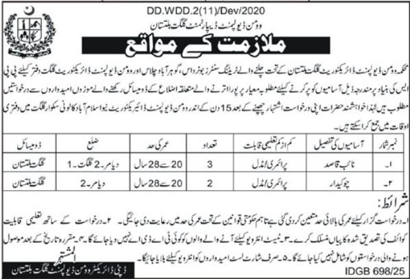 Women Development Department Gilgit Jobs 2025 – Social Welfare & Women Development Muzafarabad Ajk Jobs 2025 — original advertisement
