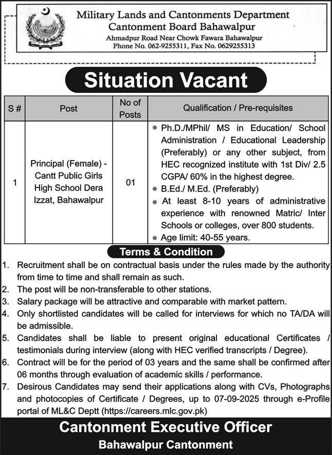 Cantt Public Girls High School Dera Izzat Jobs 2025 – Cant Public High School & Girls College Jobs 2025 — original advertisement