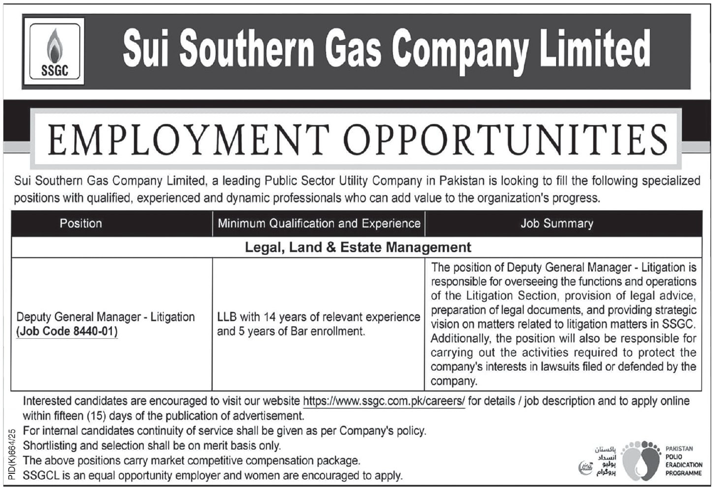 Sui Southern Gas Company Limited SSGC Karachi Jobs 2025 Jobs 2025 — original advertisement