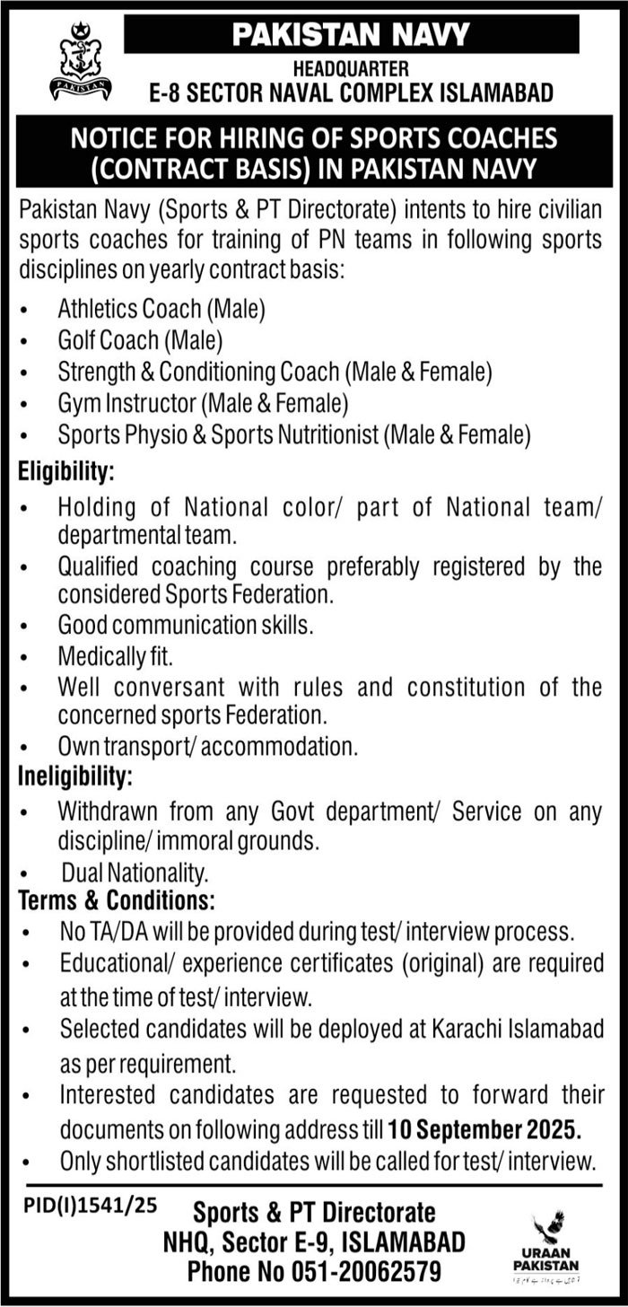 Pakistan Navy Islamabad Jobs 2025 Jobs 2025 — original advertisement