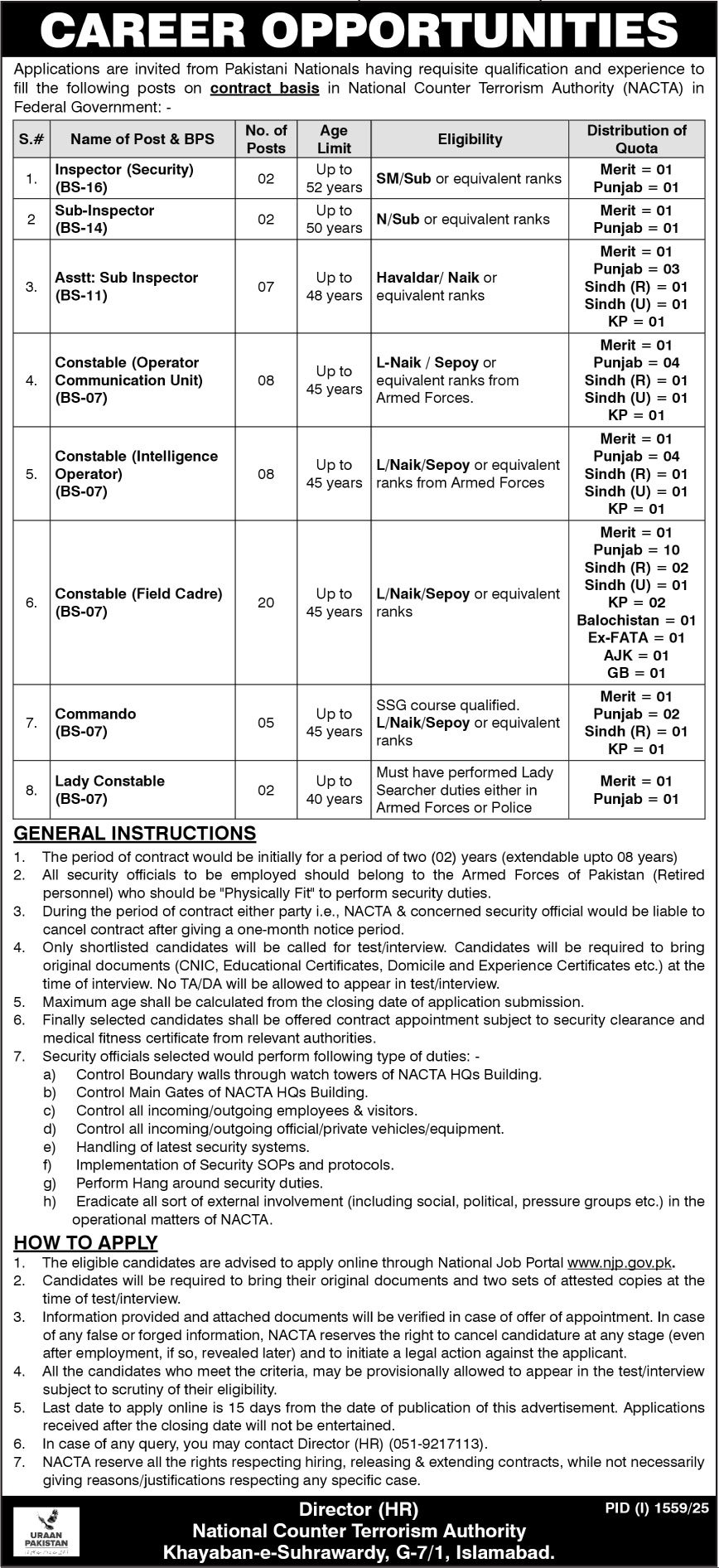 National Counter Terrorism Authority NAC Jobs 2025 – National Counter Terrorism Authority NACTA Jobs 2025 — original advertisement