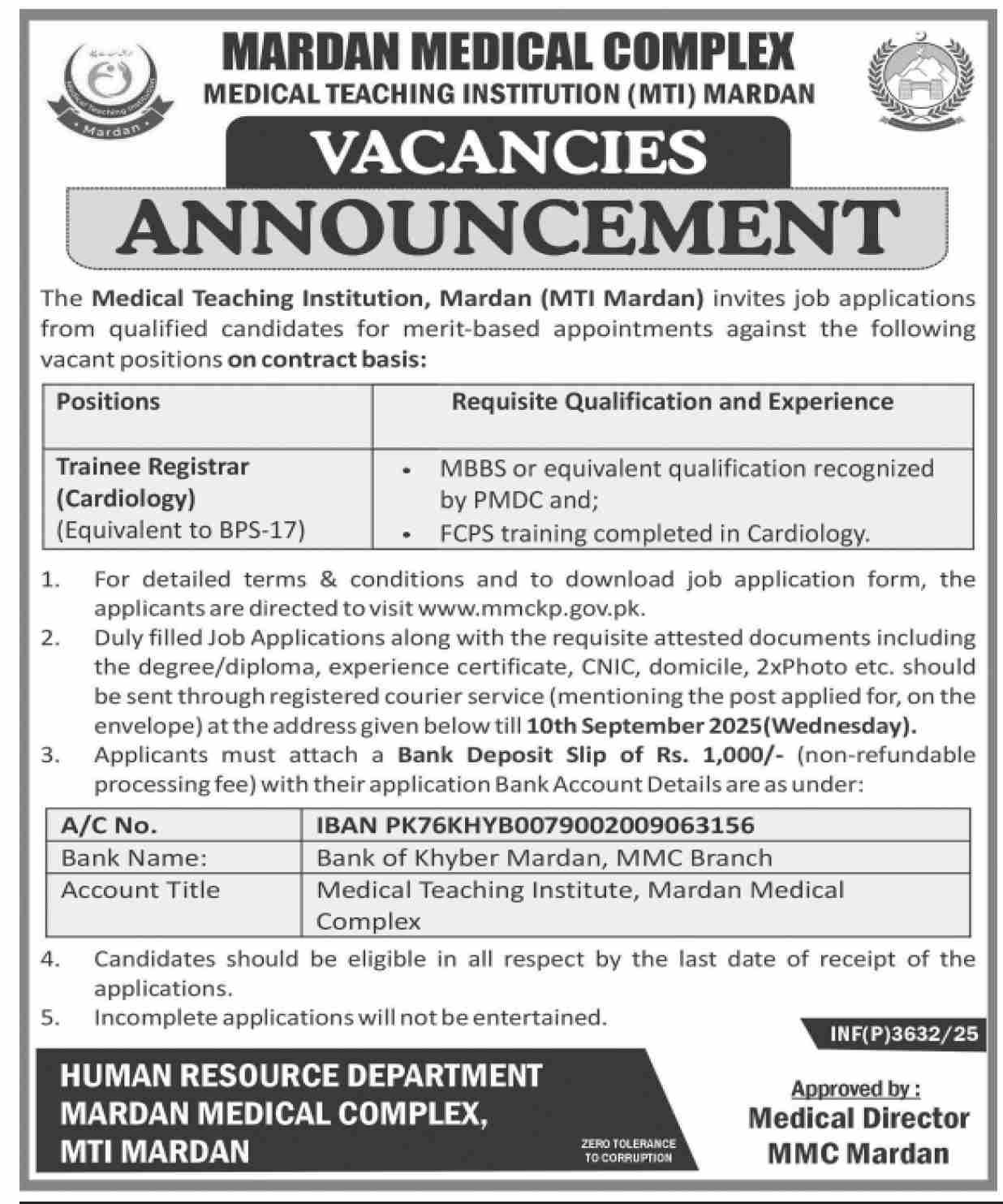 Mardan Medical Complex Khyber Pakhtunkhwa Jobs 2025 Jobs 2025 — original advertisement